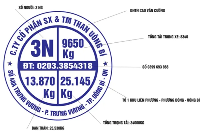 Các thông số dán trên xe tải