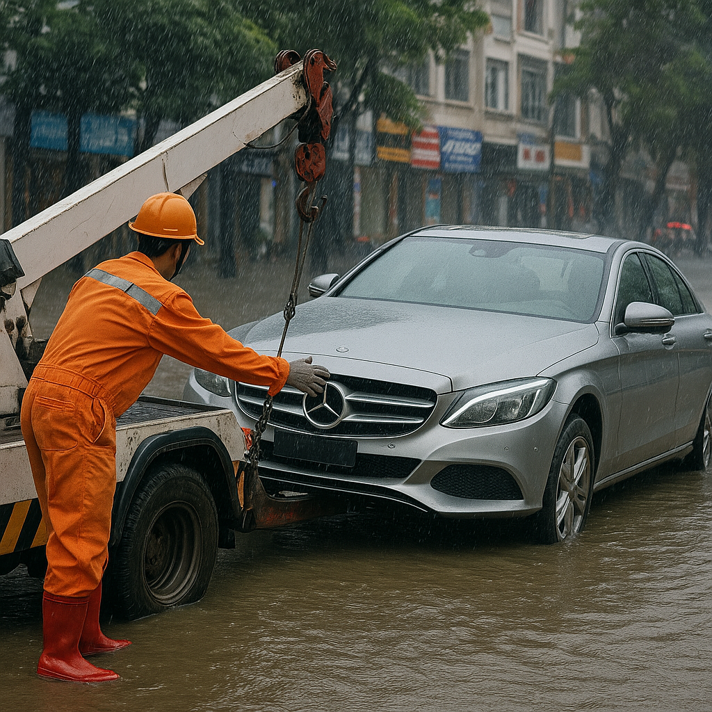 Ford Ranger ngập nước tại khu Việt Hưng
