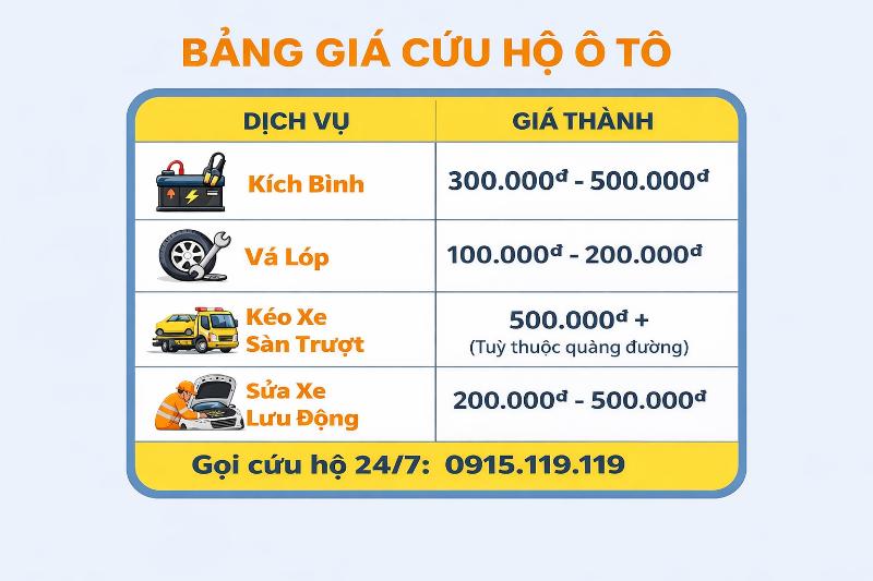 Bảng giá dịch vụ cứu hộ của chúng tôi